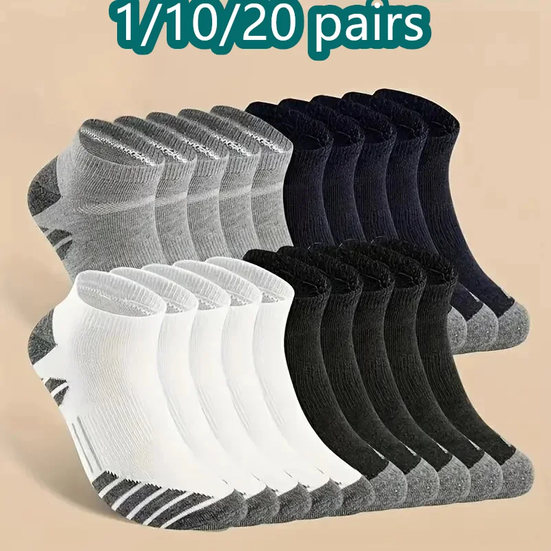 1/10/20 Pasang Kaus Kaki Lari Atletik Pergelangan Kaki Kaus Kaki Tab Olahraga Potongan Rendah Sejuk Katun Berbantalan untuk Pria dan Wanita