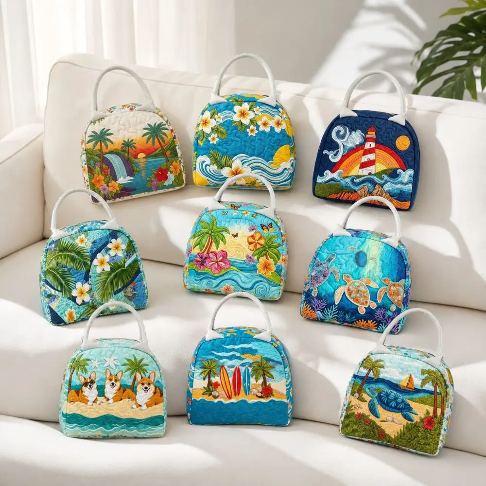 Vintage Quilted Insulated Lunch Bag Aluminum Foil Lightweight Picnic Tote Bag Versatile Large Capacity Lunch Box Handbag