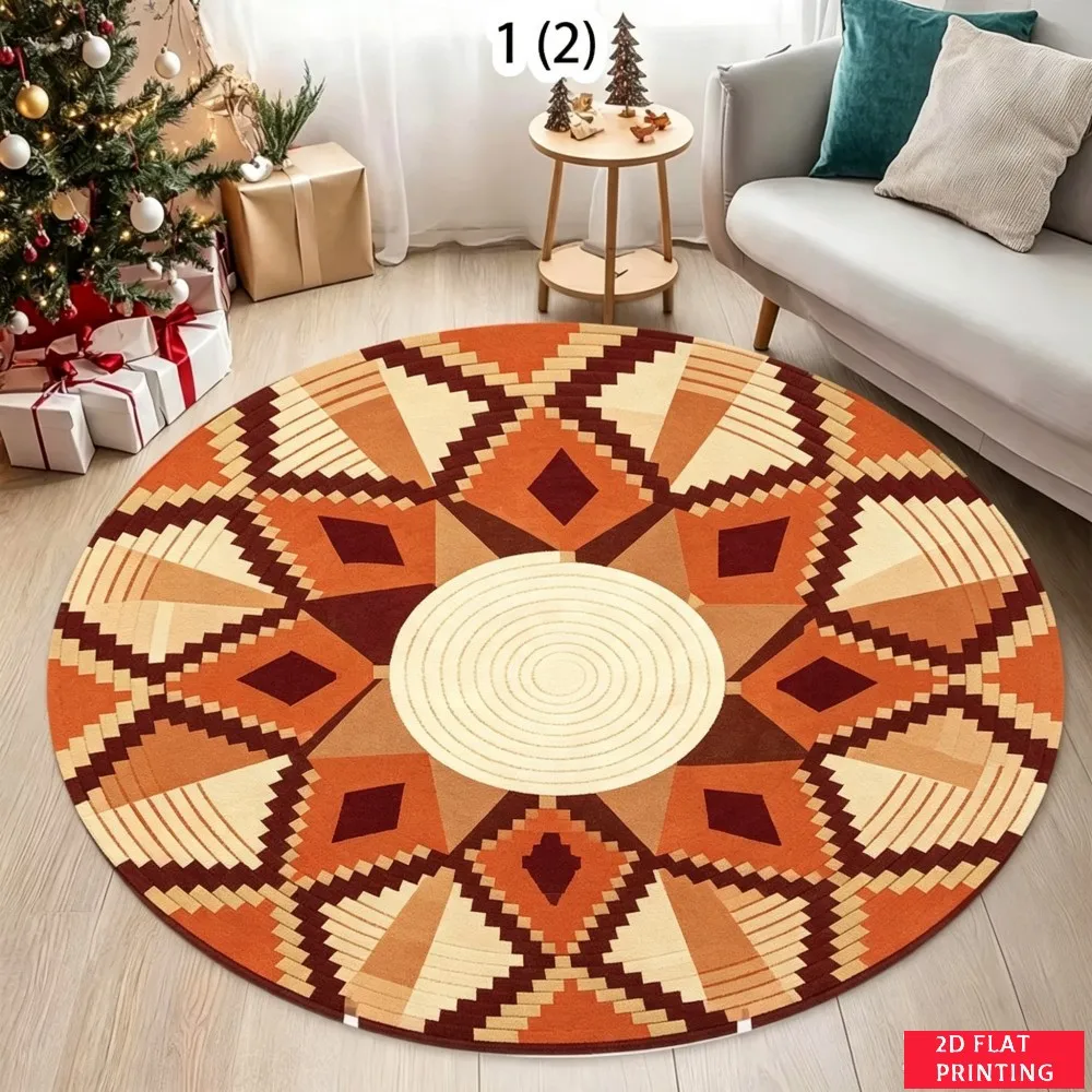 Modern Geometric Aztec Tribal Pattern Black White Grey Round Rug For Contemporary Living Room Featuring Bold Abstract Rug