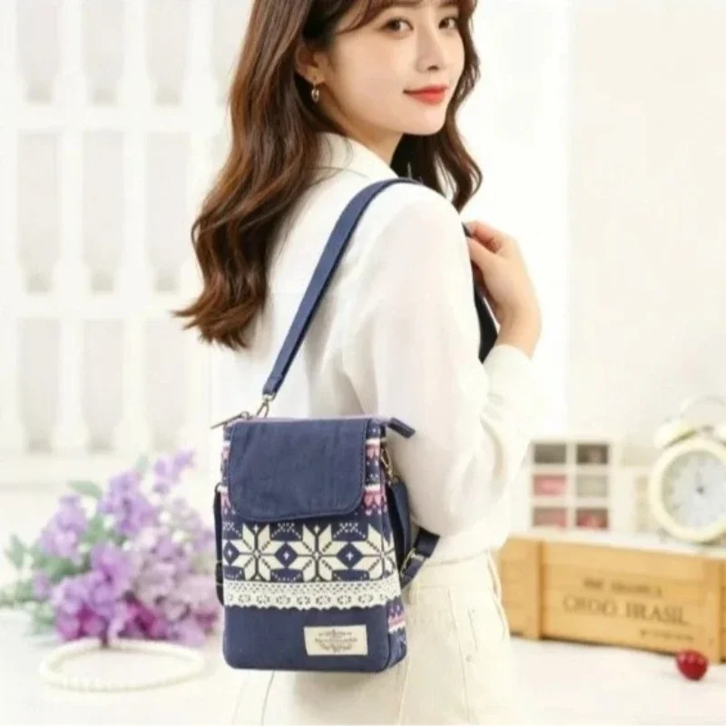 

Сумка-мессенджер для мобильного телефона с пасторальным принтом, 5-слойная, из ткани, с большим экраном для просмотра, женская сумка через плечо