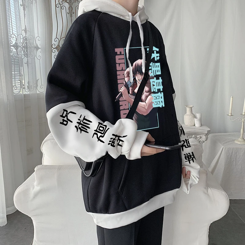 Jujutsu Kaisen Fushiguro Toji Anime Printed Hoodies For Men Autumn Winter Streetwear Casual Soft Oversized Patchwork Sweatshirts