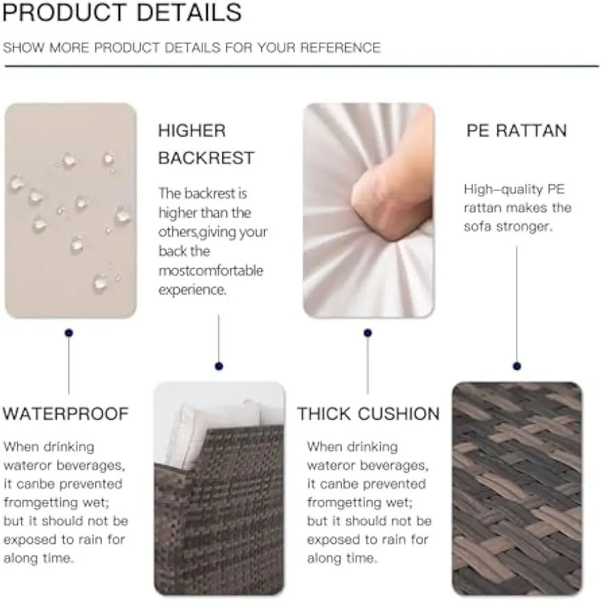 Outdoor Wicker Rattan Sofá secional e Sofá Set, Mobiliário Pátio, 2 Mesas de Armazenamento e Almofadas, Conversa Set, 6 PCs