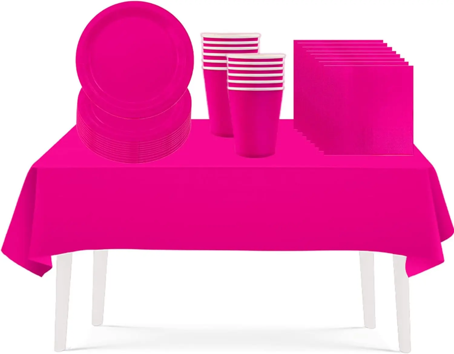 Disposable Party Tableware Set for Kids, Pink Tablecloth, Table Covers, Paper Plat, Birthday, Hot, 7in, 53PCs