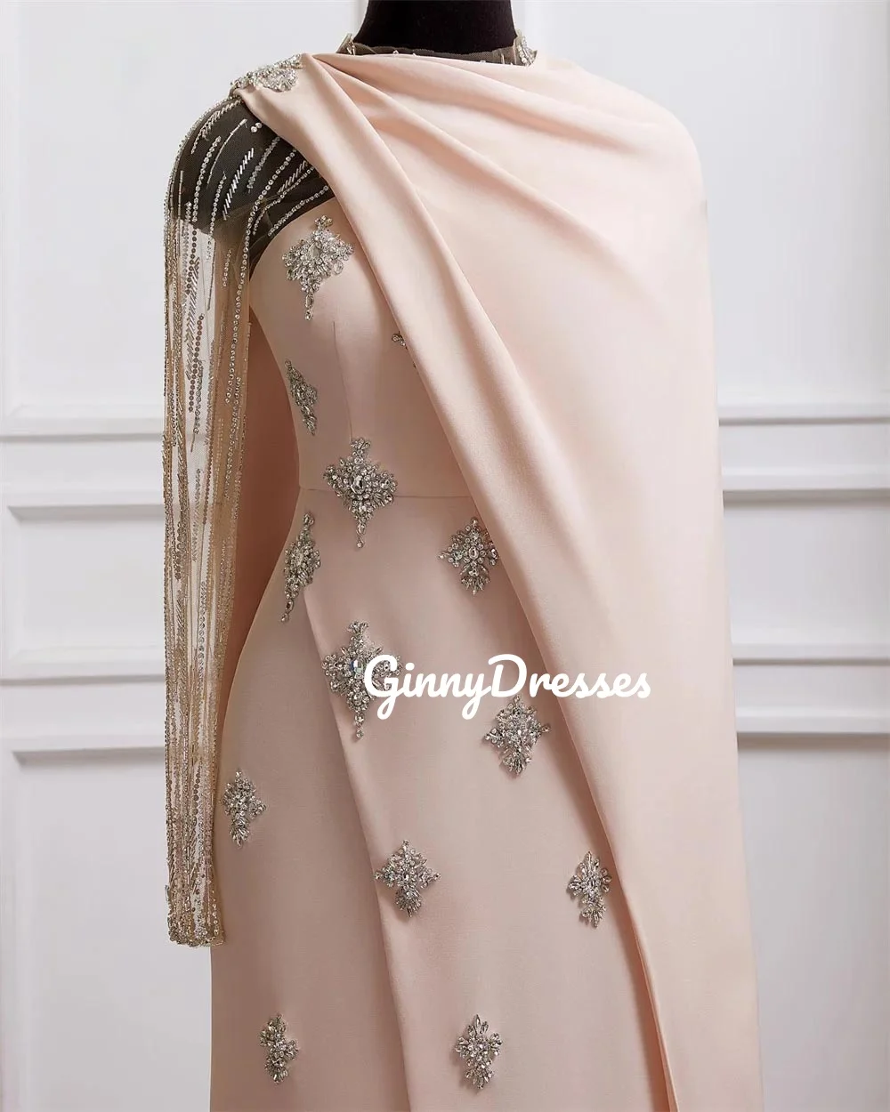 Split Customize Dresses For Women Cap Straps Floor-Length Zipper Up Women'S Evening Dresses Beadings Long Sleeves Vestidos De Fi