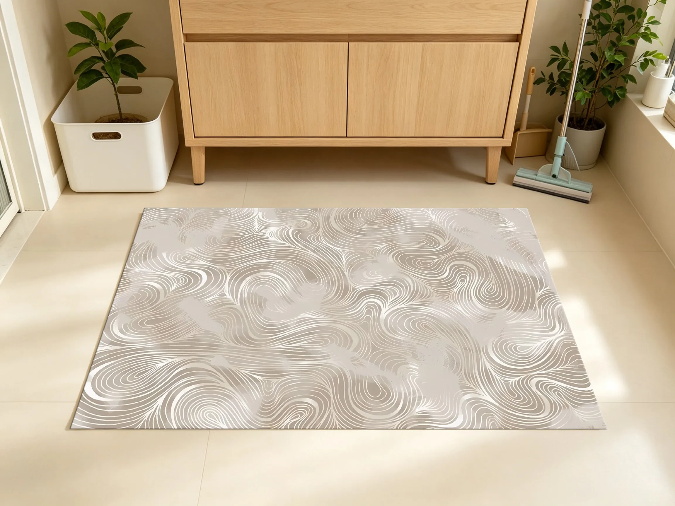 2D Large Rug, Beige Flowing Wavy Pattern, Minimalist Light Luxury Style, Living Room & Bedroom