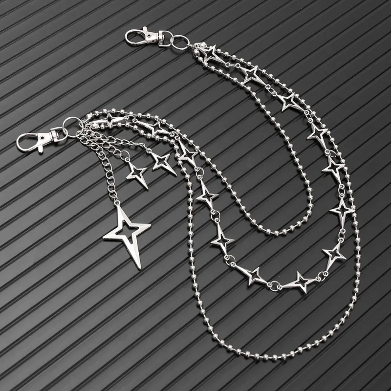 Women Punk Hip Hop Multilayer Star Pendant Waist Chain Trendy Jeans Pants Chain Keychain Fashion Jewelry Gifts view 6