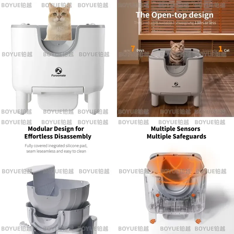 F6 Self-Cleaning Litter Box - Open-Top Automatic Cat Litter Box with Odor Control, Safety Features, and Easy Maintenance