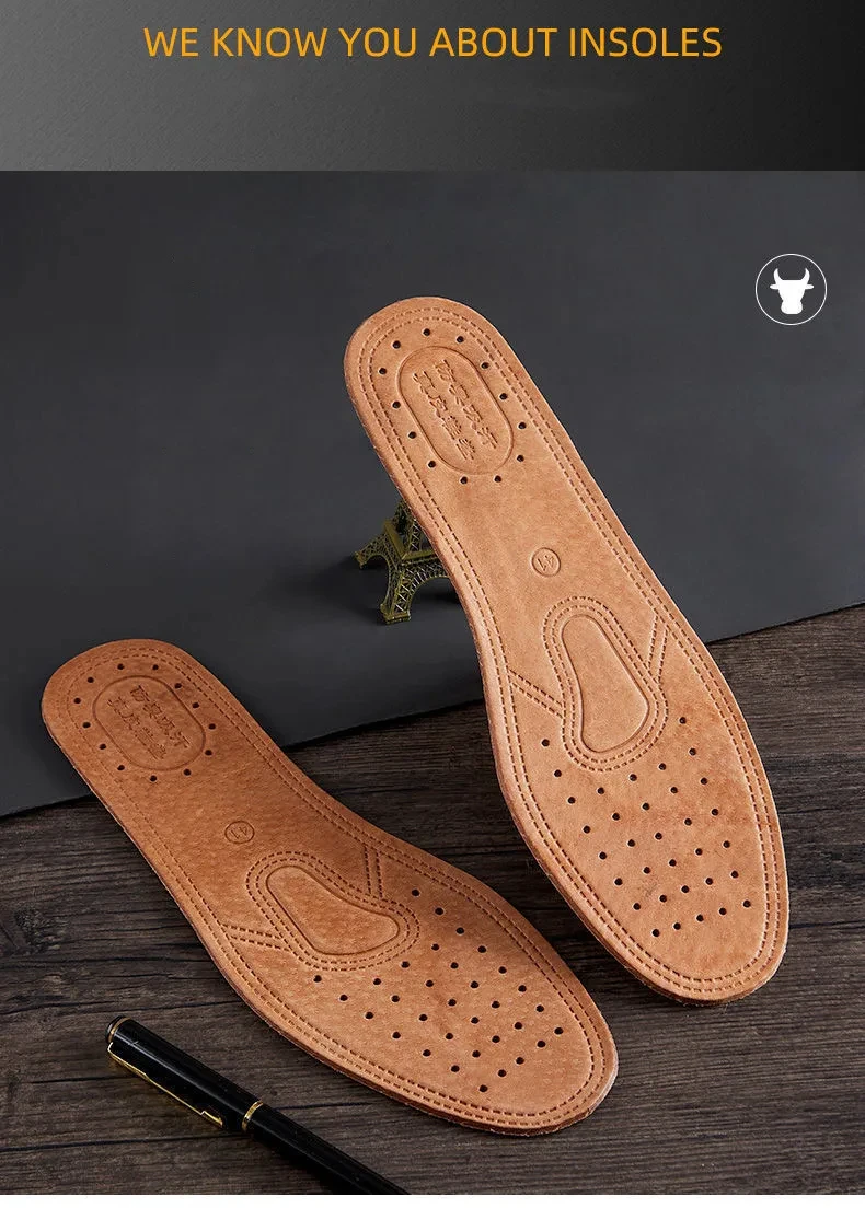 Echte Rindsleder-Einlegesohlen für Schuhe und Stiefel, Weiche, Atmungsaktive, Geruchshemmende, Rutschfeste, Stoßdämpfende Einlagen – Detail 7
