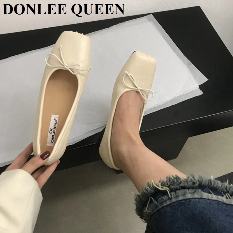 2023 New Autumn Flats Ballet Shoes Women Loafers Fashion Bow Knot Shallow Ballerina Dress Shoes Casual Moccasin  Mary Jane Mujer