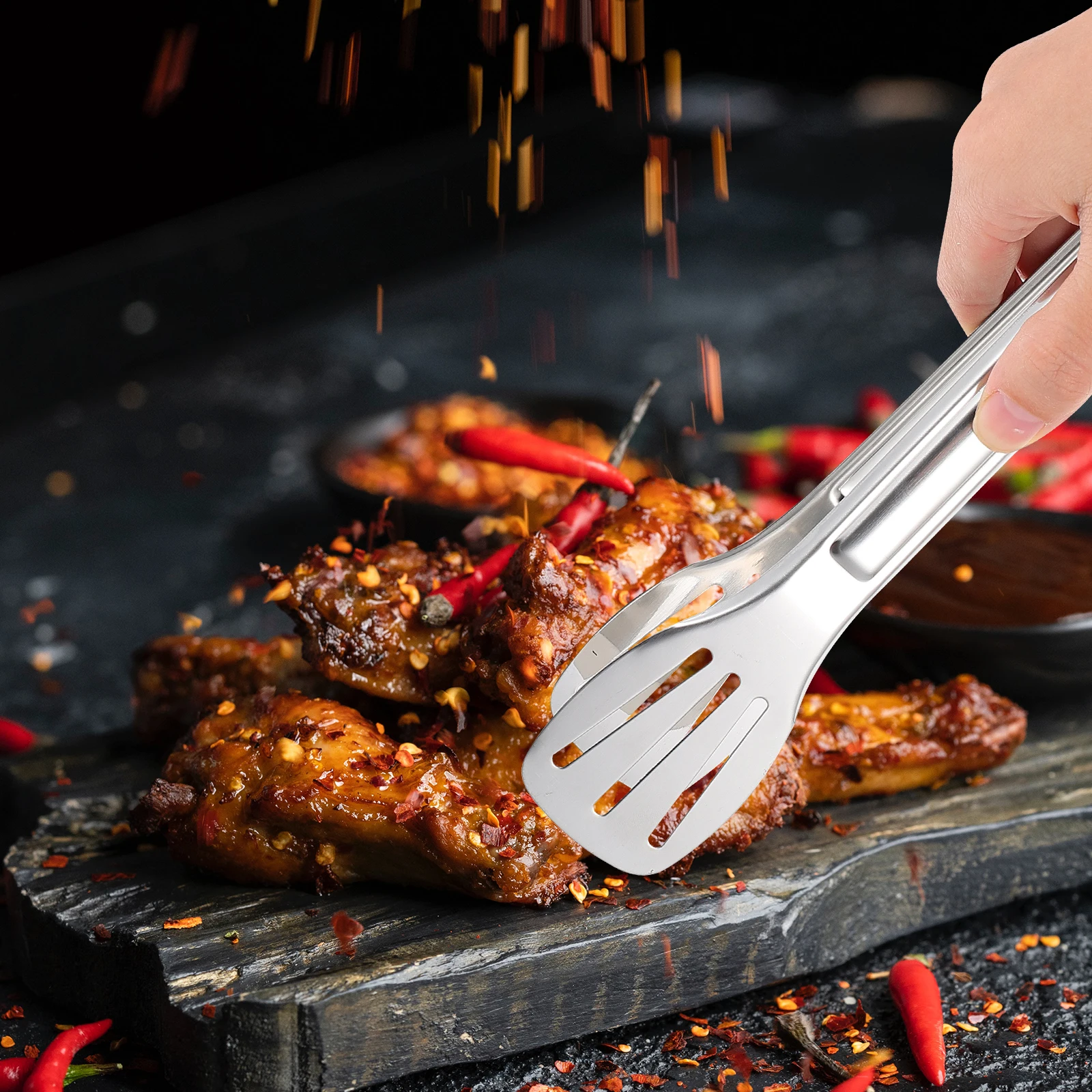 

3pcs Stainless Steel Bread Clips Food Tongs Kitchen Tools AntiSlip Steak Ice Serving Clamps NonRusting