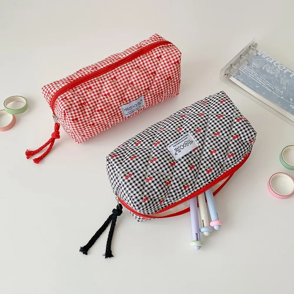 Single Layer Fruit Cherry Pencil Bag Large Capacity Cute Design Korean Cherry Pencil Case School Pencil Box Makeup Pouch