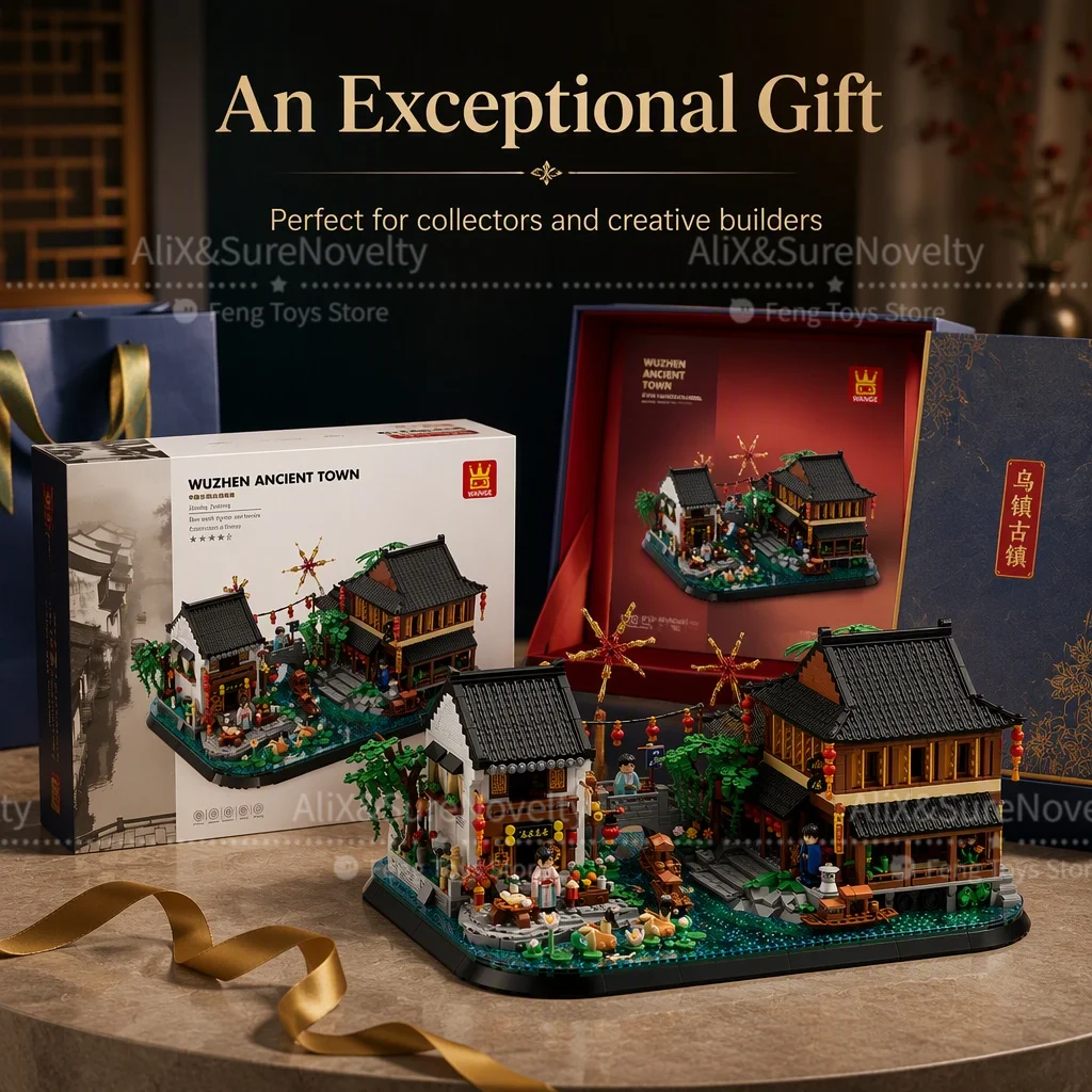 WG7218 DIY Wuzhen Ancient Street Building Blocks, MOC Chinese Style Architecture Model, Display Collectible for Hobbyists