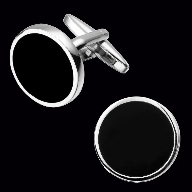 Classic men\'s French cufflinks black round buttons wedding jewelry gifts