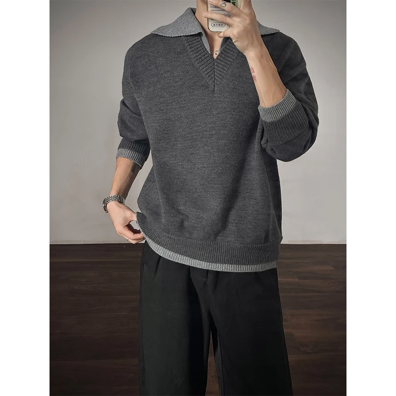 الشتاء سترة برقبة على شكل v الرجال الدافئة موضة عادية الأسود بلوفر مغزول الرجال الكورية فضفاضة طويلة الأكمام سترة رجالي البلوز الملابس