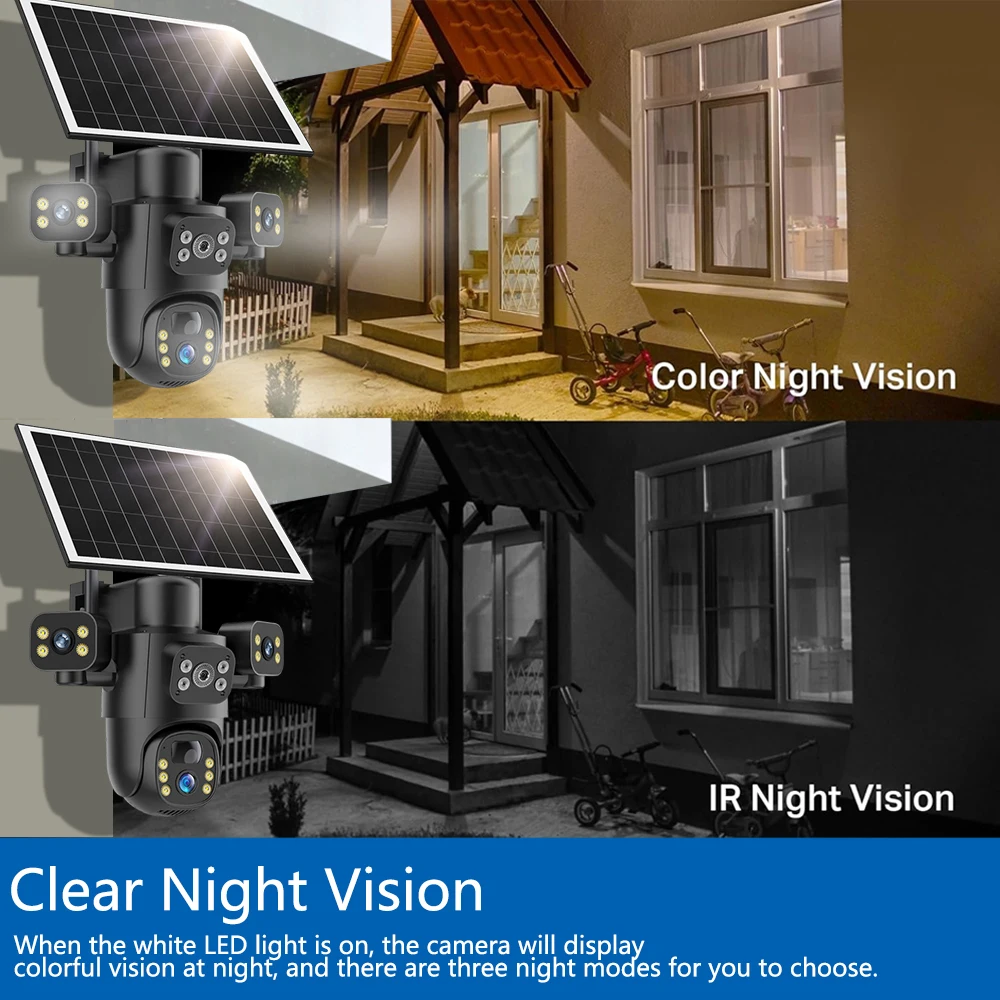 Overscam 4G Solar PTZ Camera 10X Optical Zoom Three Lens Three Screen 15MP Outdoor Security Camera PIR Human Detection V380 Pro