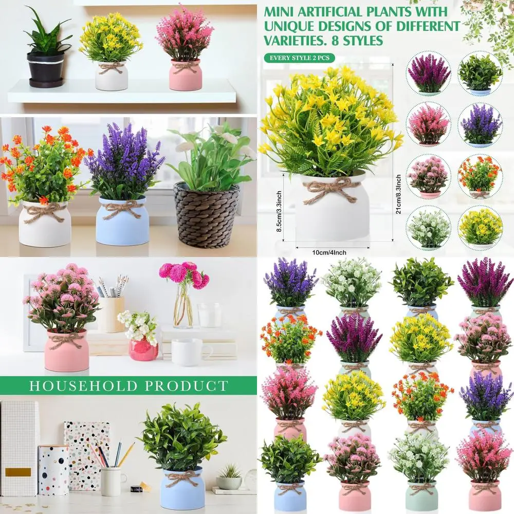 

Набор из 16 больших искусственных цветов в горшках для декора дома и офиса, подходят для использования в помещении и на улице