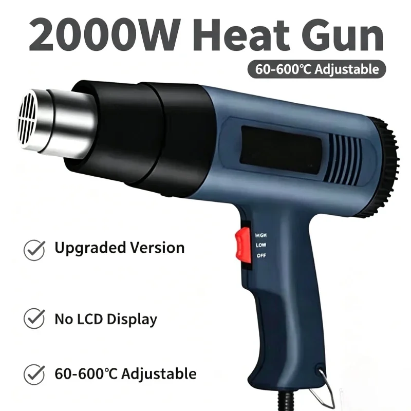 2000W Heat Gun Professional Hot Air Gun  60-600 D 4 Nozzles for DIY Stripping Paint Shrinking PVC and Home