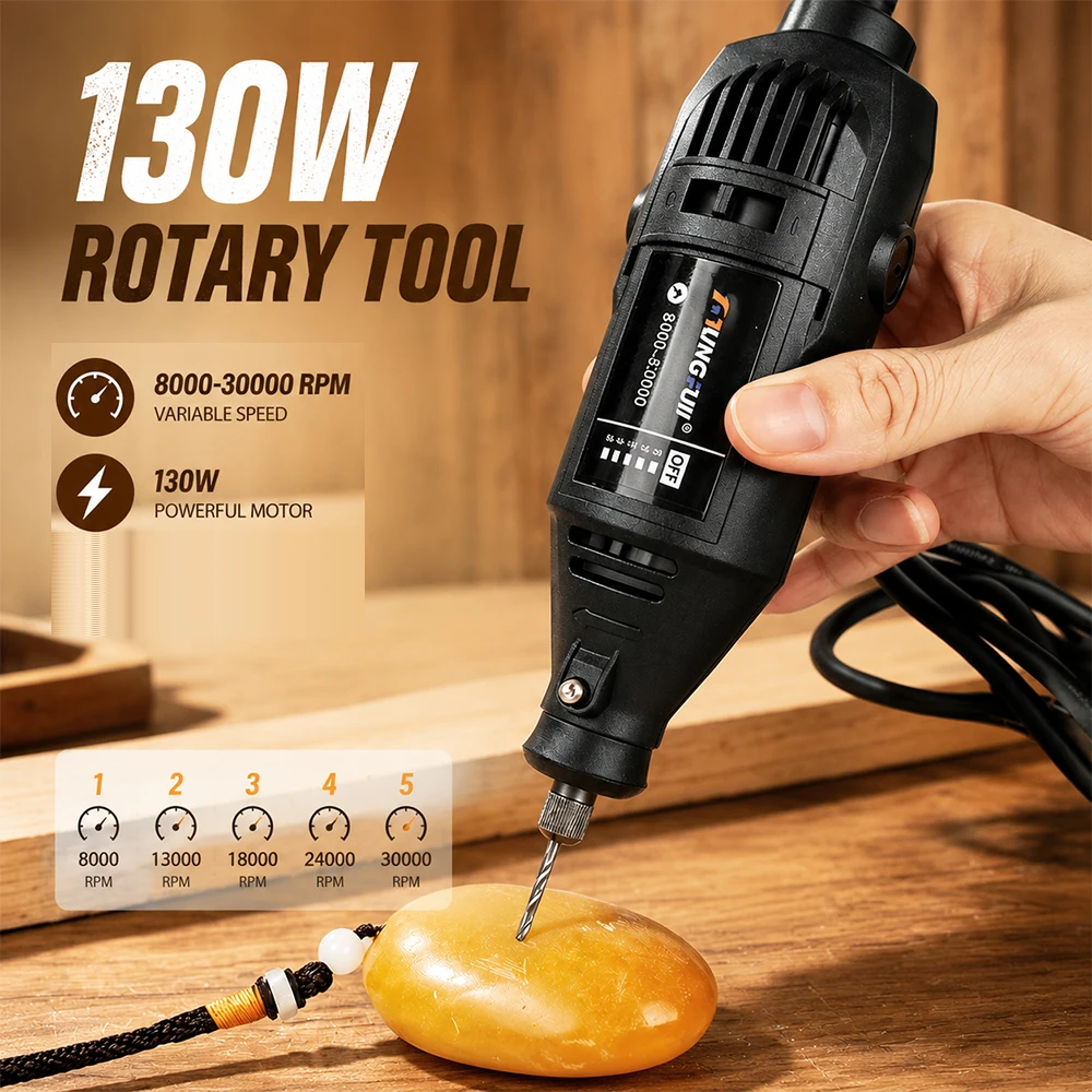 

5 Adjustable Speed Rotary Tool 130W 8000-30000RPM Electric Rotary Grinder for Engraving Sanding and DIY Craft Making