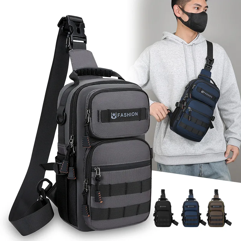 Men's multi-pocket portable chest bag outdoor tactical multi-function waterproof and wear-resistant shoulder crossbody bag 2