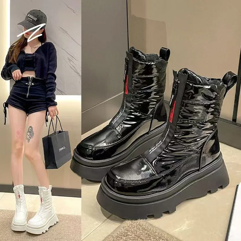 

2025 Winter Snow Boots Women's Thick Soles Increase Comfortable Warm Waterproof Non-slip Beautiful Leisure Cotton Shoes