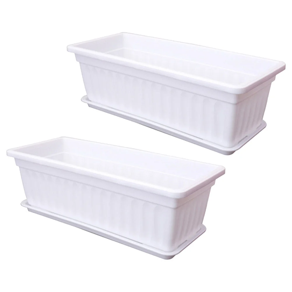 

2 Pcs Rectangular Flower Pot Planter Boxes Outdoor Planters Rectangle Gardening Pots Plastic The Fence