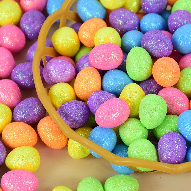 80Pcs Colorful Mini Easter Eggs Glitter Foam Egg Decor DIY Wreath Accessories Happy Easter Party Decoration Kids Favors Gift