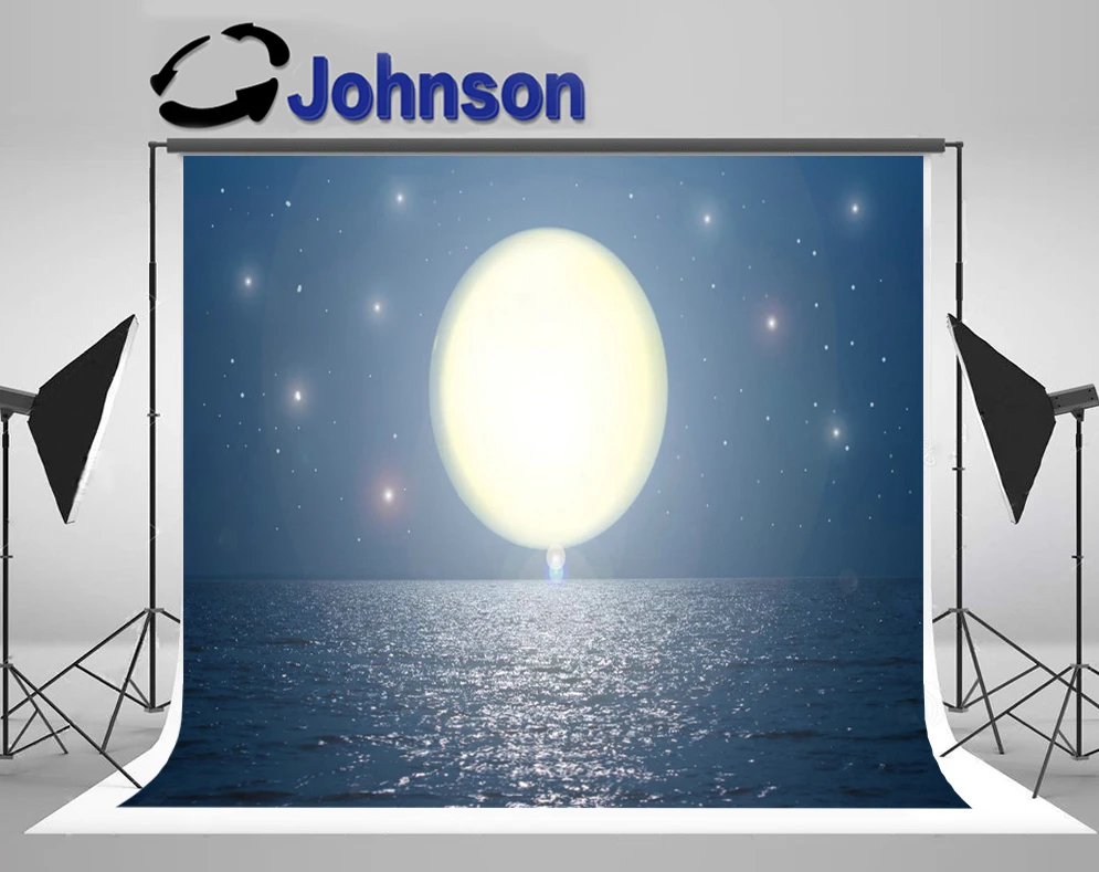 

JOHNSON Sunset Full Moon Star Night Sky Sea Blue Ocean backdrops High quality Computer print party background