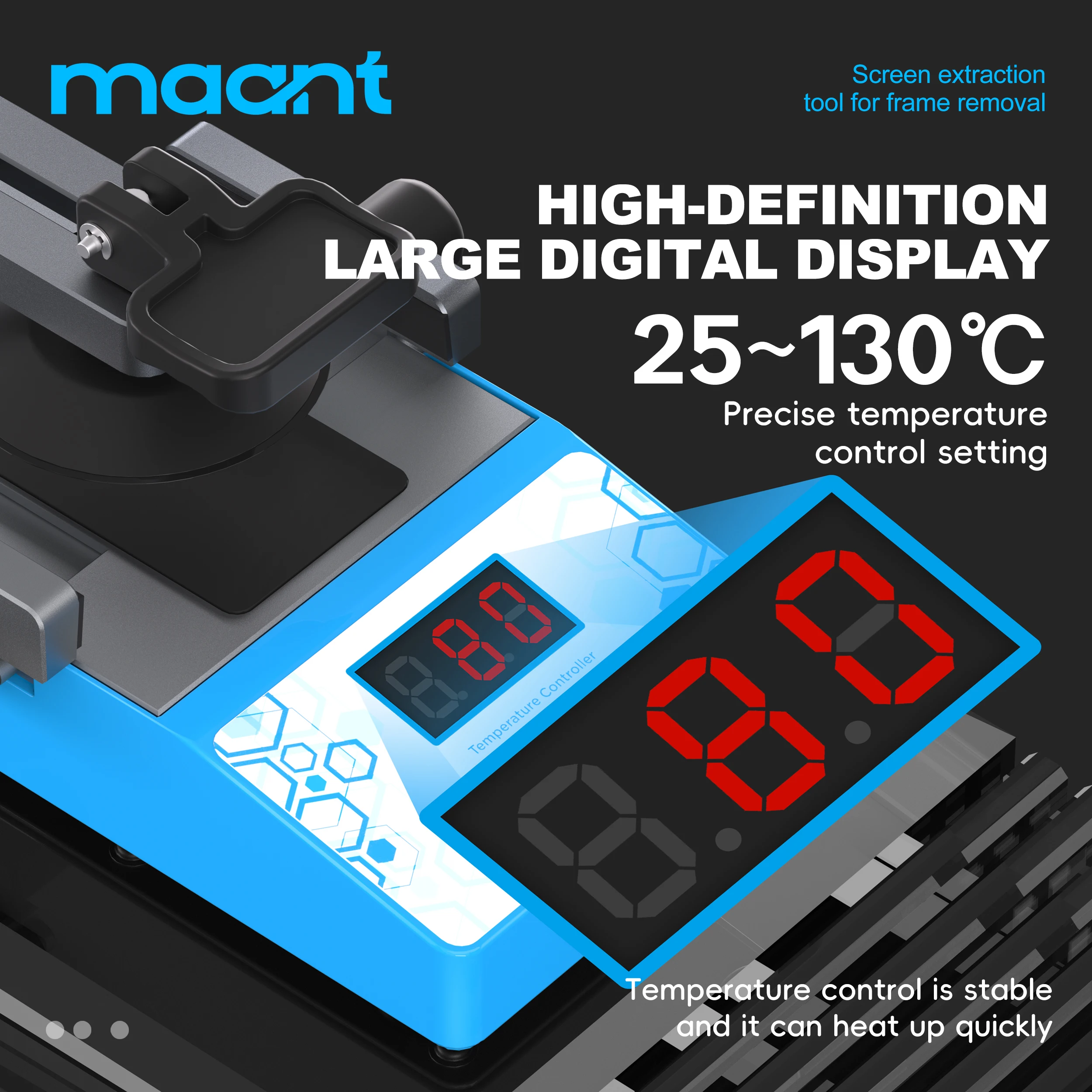 MaAnt QP-3 LCD-schermseparatiemachine, met digitale temperatuurregeling en zuignap voor het verwijderen van de framebehuizing, geschikt voor het repareren van iPhone- en Android-schermen.