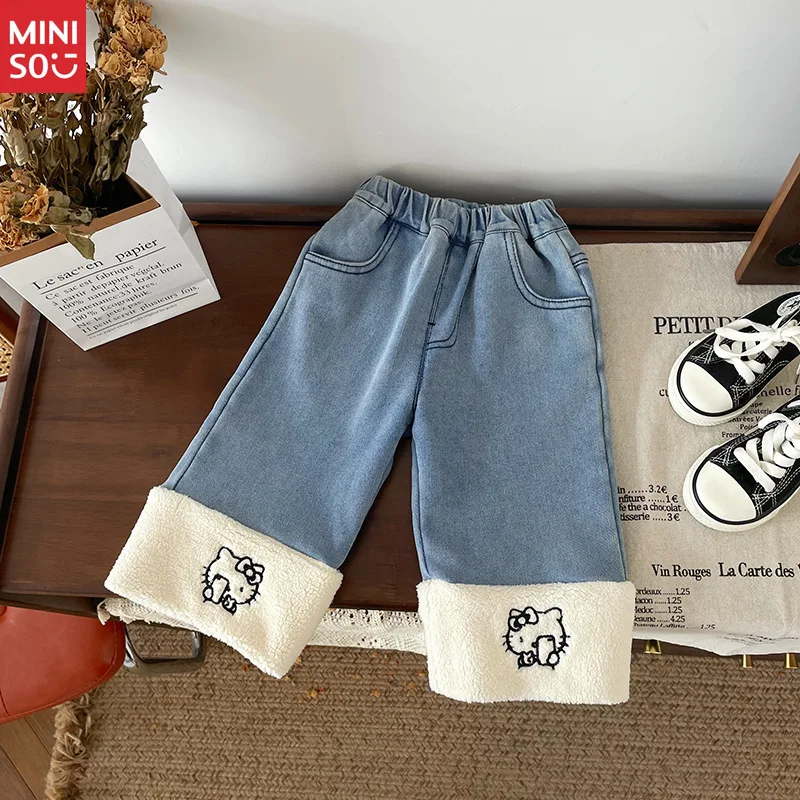 

2025 Girls Fleece Jeans Winter Kids Flannel Lined Denim Pants