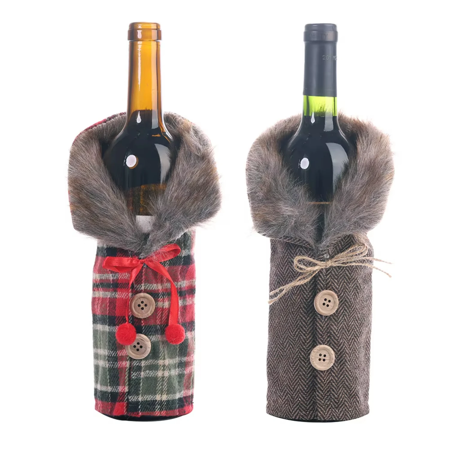 Christmas Festival New Design Wine Bottle Decoration Striped Plaid Skirt Wine Bottle Cover Red Wine Bottle Bags Hot Sale