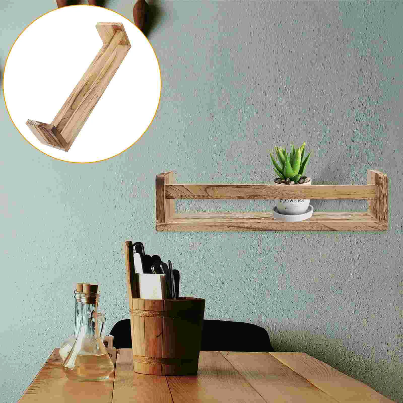 Spice Shelf Punch Free Storage Mount Holder Kitchen Seasoning Organizer Wooden Condiment Bottle for