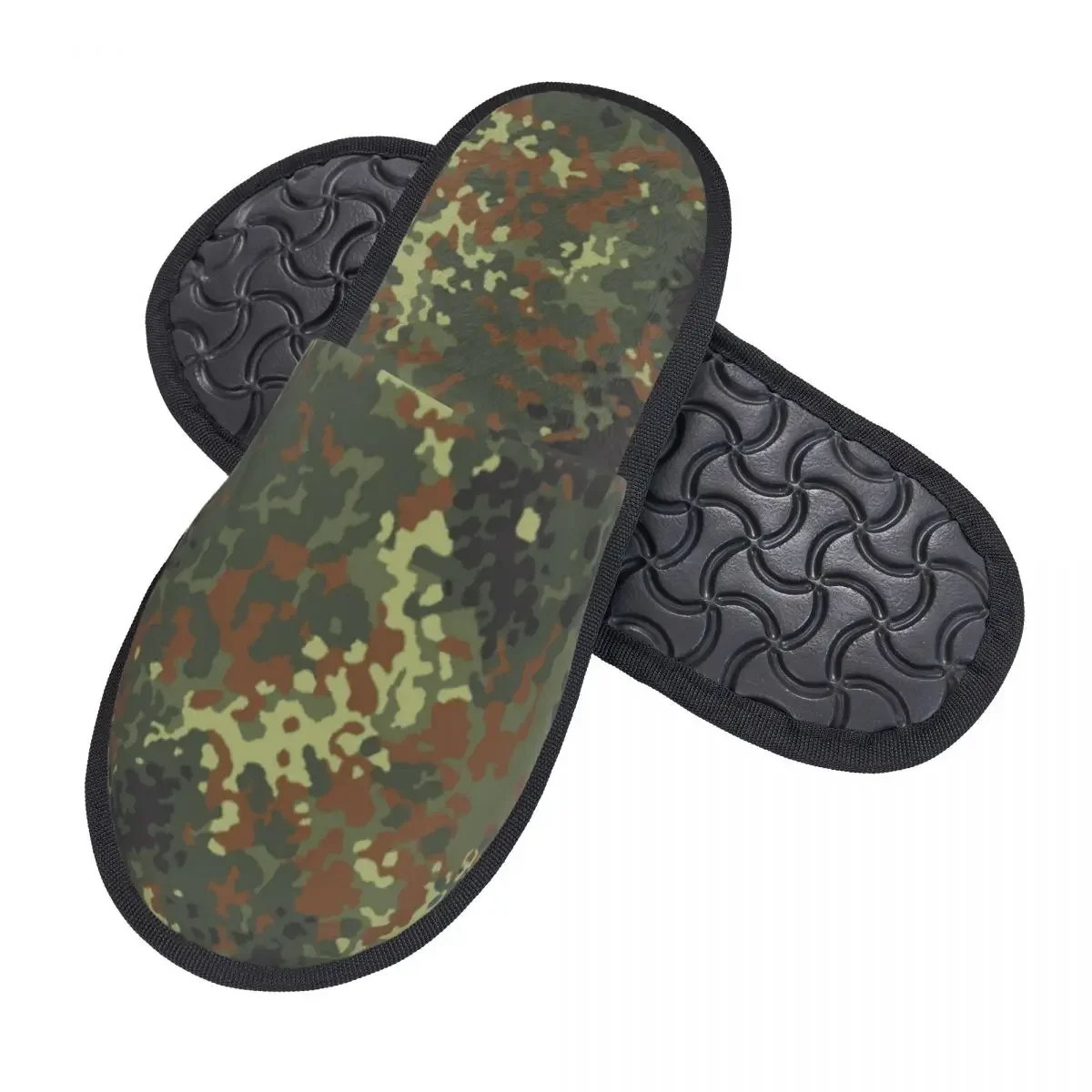 Custom Women Flecktarn Camo House Slippers Cozy Warm Army Camouflage Memory Foam Fluffy Slipper Indoor Outdoor Shoes