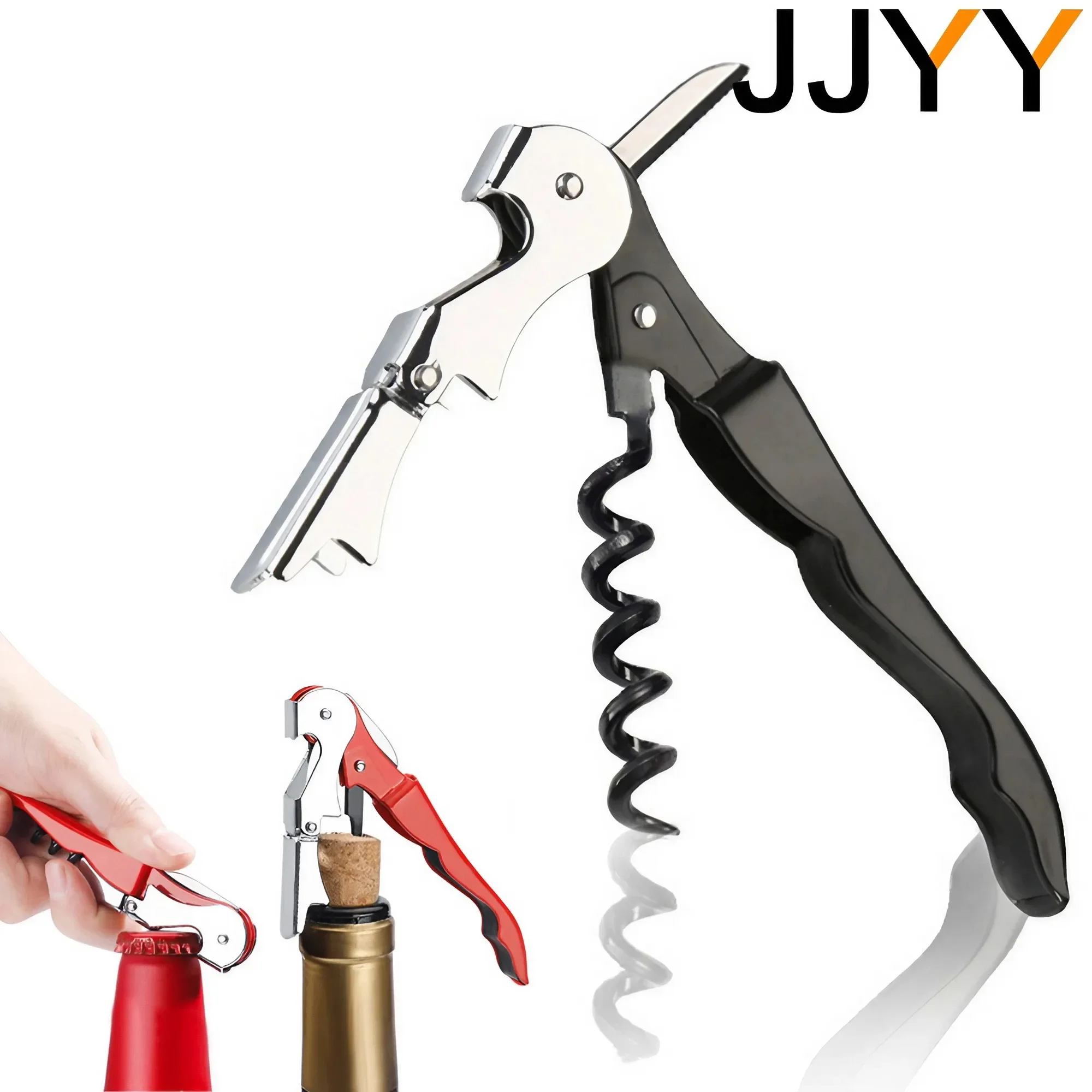 JJYY Stainless Steel Wine Opener Professional Waiters Corkscrew Beer Bottle Opener And Foil Cutter Gift For Wine Lover