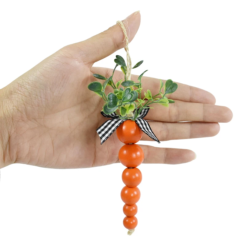 Easter Decor Carrots Wood Bead Bunny Carrot Shaped DIY Wooden Bead String Happy Easter Day Decoration For Home Kids Gift