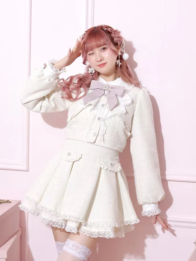 Japanese Mine Mass- Produced Lolita Skirt Set Outifits Women's Girls Sweet Cute Bow Lace Top and Skirt Two Piece Sets Spring New