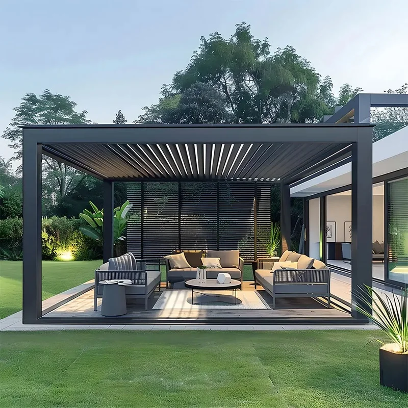 Retractable Aluminum Gazebo Motorized Roof Weatherproof Outdoor Louvered Pergola Patio Garden Canopy Yard