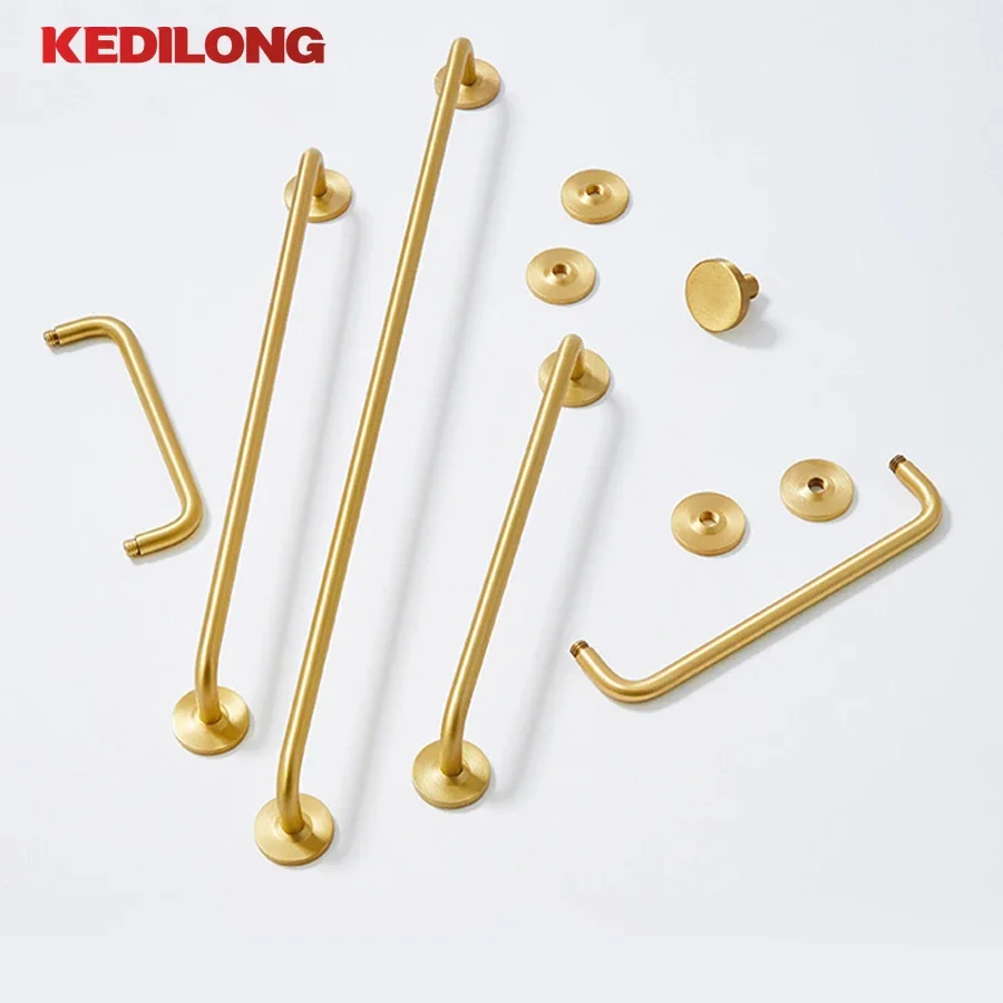 KEDLO Modern minimalist door handle solid brass European style light luxury brass kitchen cabinet drawer gold long handle