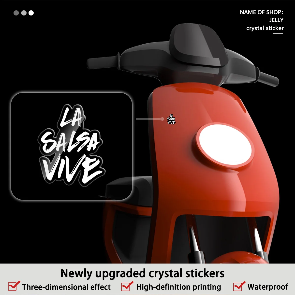 

4Pcs/1 set La Salsa Vive - White Hip Hop Crystal Logo Motorcycle Decal | Waterproof, sticky, perfect for decorating gigs, pies