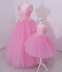 Pink Mother Daughter Matching Dresses Mommy and Me Dresses Flower Girl Dress Princess Birthday Party Gowns