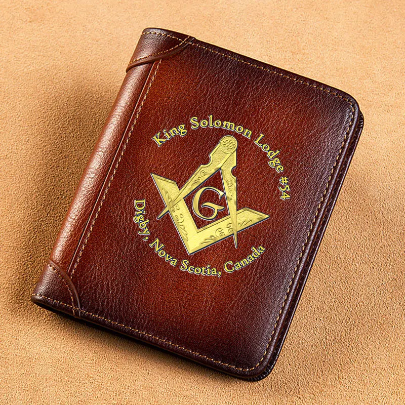 High Quality Genuine Leather Wallet Freemasonry King Solomon Lodge Printing Standard Short Purse BK1451