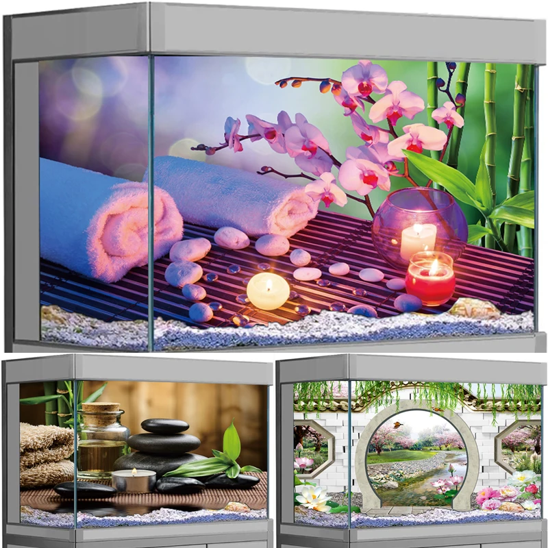 

Chinese Zen Landscape Fish Tank Background Sticker 3D HD Aquarium Decor Decal Landscaping Wallpaper Universal for Fish Tanks