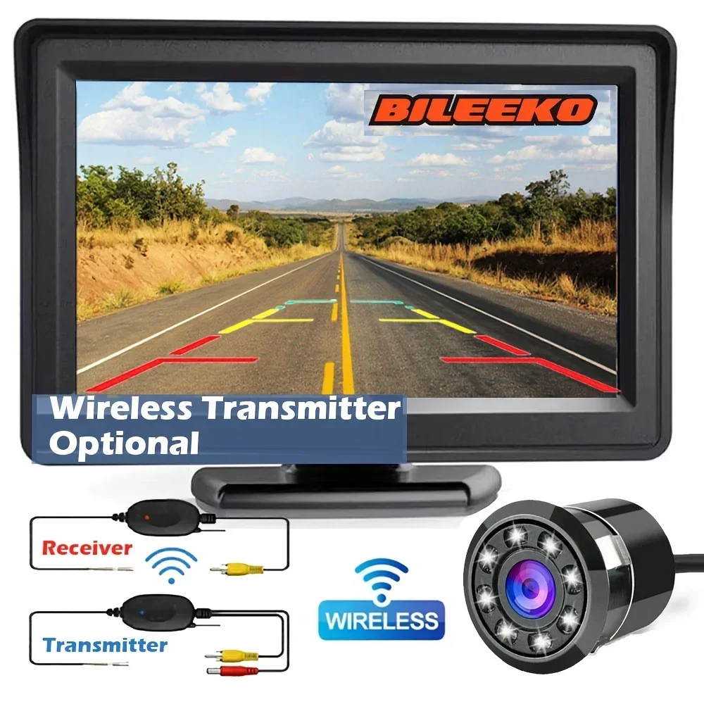 طقم مراقبة عكسية لكاميرا الرؤية الخلفية للسيارة من Bileeko - مساعد عكسي لوقوف السيارات بجهاز إرسال لاسلكي #5