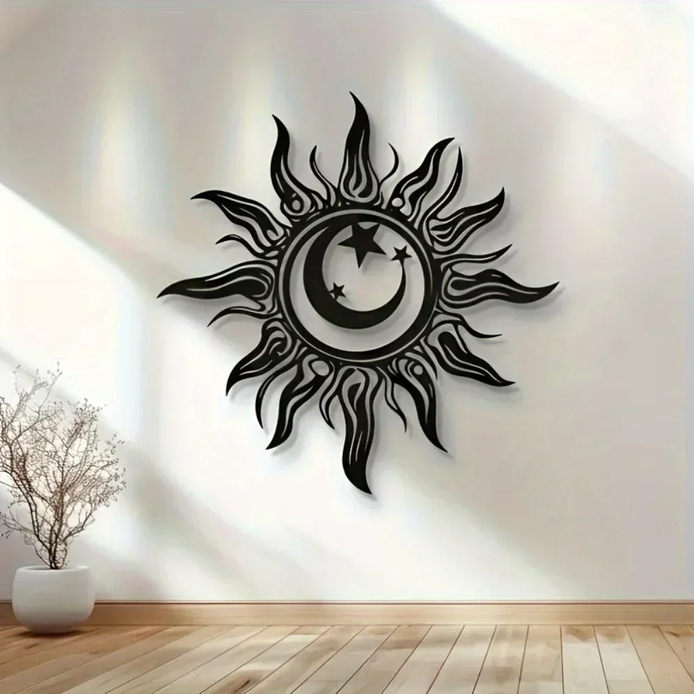 Brand Solar Sun Moon Star Iron Wall Art Waterproof Outdoor Garden Home Decor Simple Install