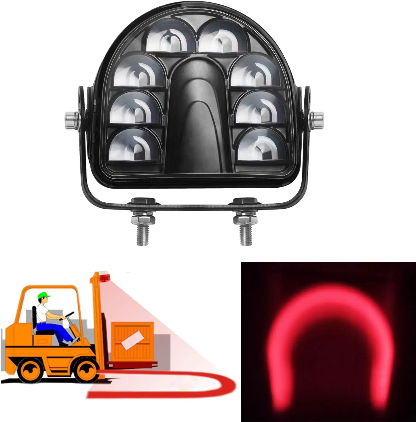 

Forklift Safety Light Red Arc LED Warning Light Warehouse Pedestrian Warning Arch Zone Spotlight 20W DC10-80V for Truck S