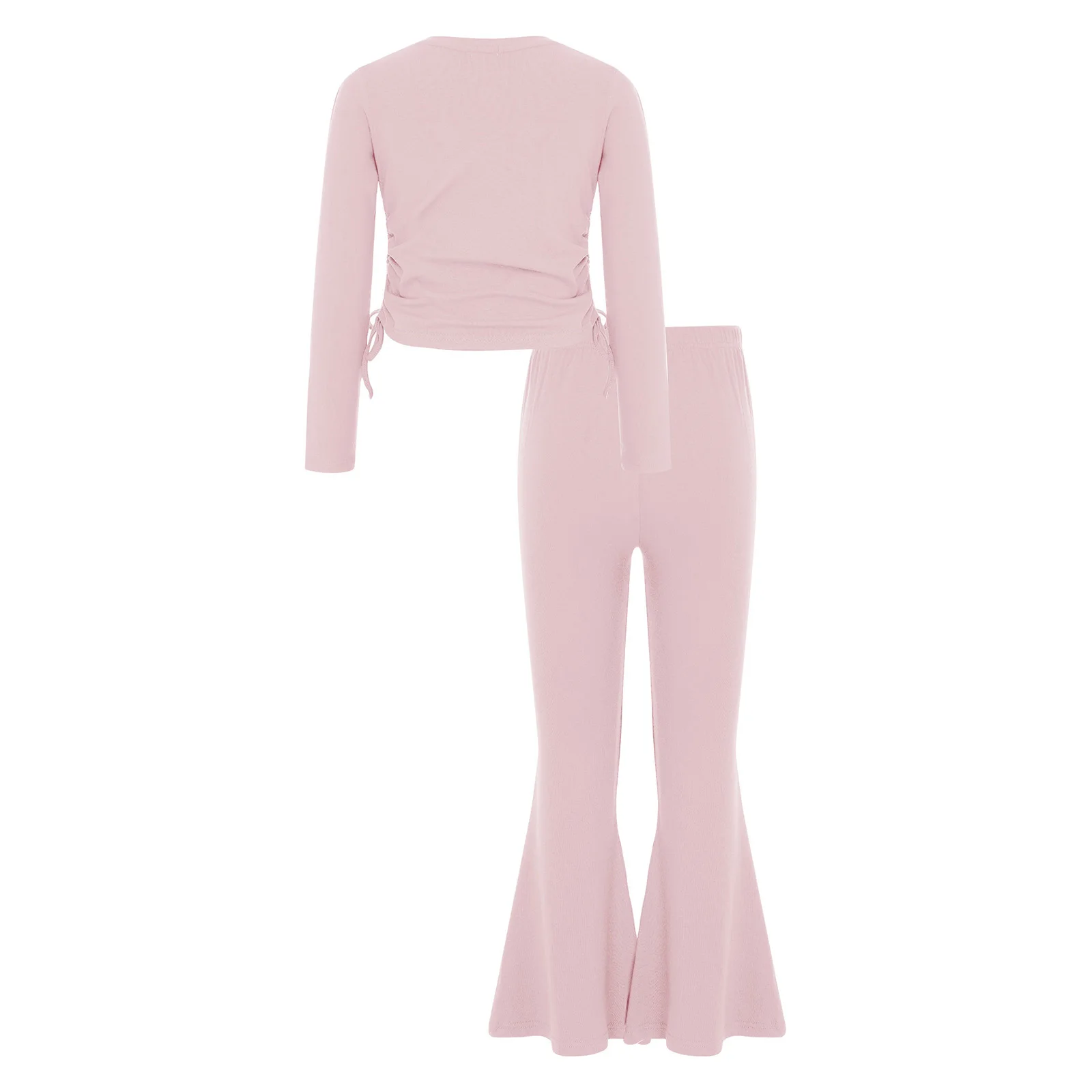 ملابس أطفال بناتي كاجوال بلون سادة وأكمام طويلة برباط مع بنطال واسع لليوجا والرقص والرياضة والجري #3