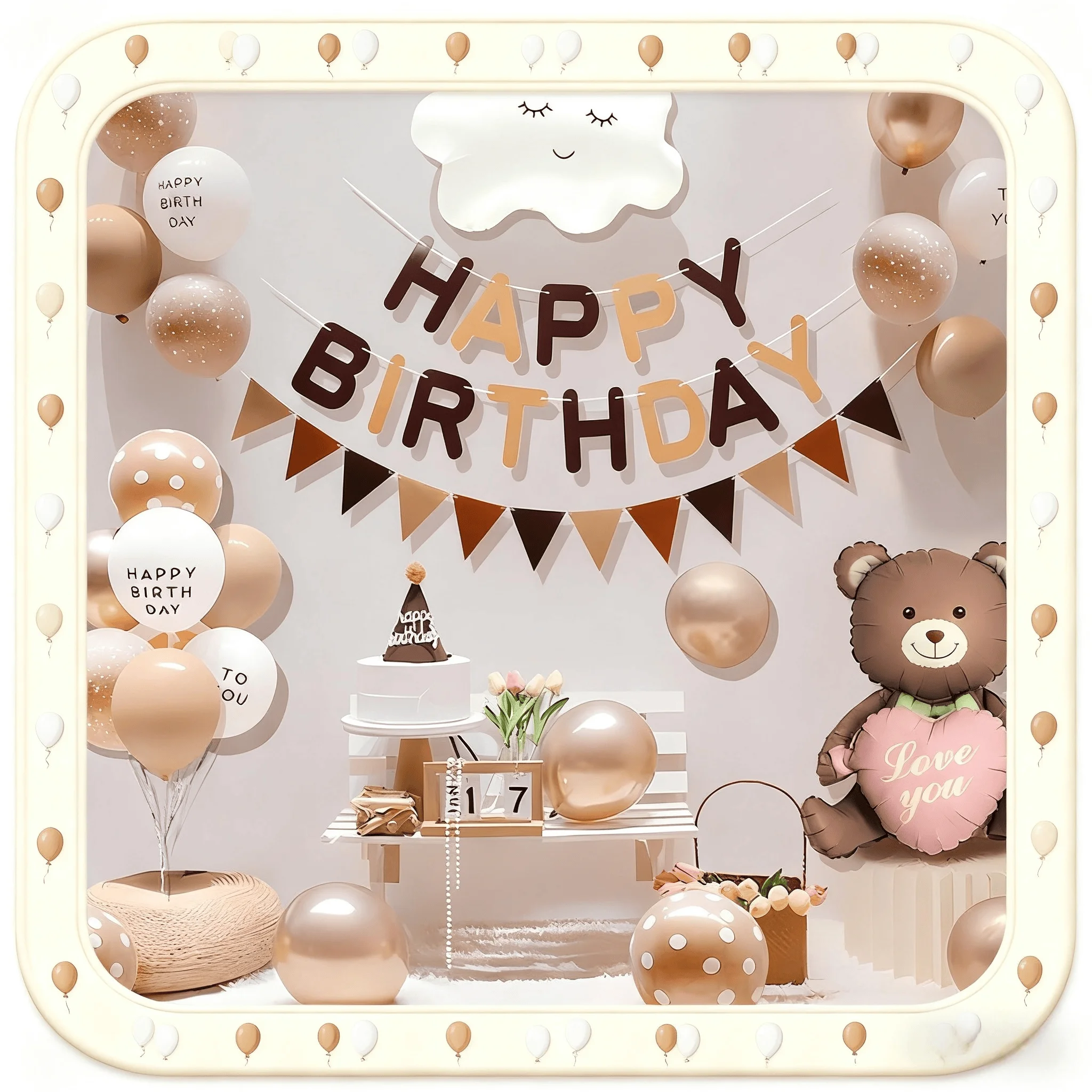 

Happy Birthday Banner Kit Letters Bear Foil Latex Helium Balloon for Boy Girl Baby Shower Birthday Party Decorations Supplies