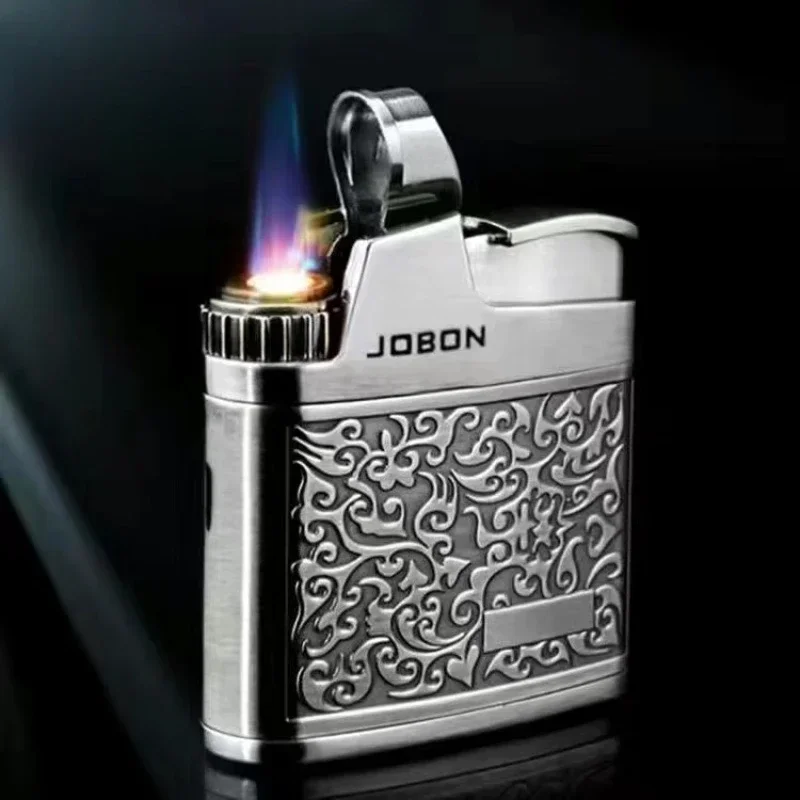 New JOBON Embossed Butane Gas Lighter Jet Metal Windproof Torch Cigarette Cigar Lighter Retro Press Ignition Smoking Accessories