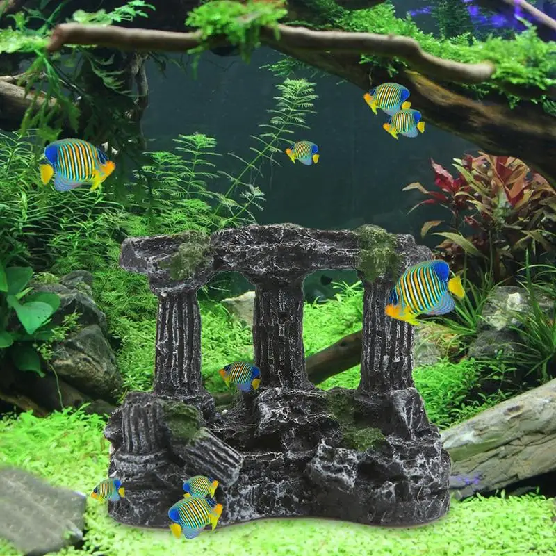 Aquarium Fish Tank Rome Stone Pillars Resin Manual Greece Temple Stone Decoration Retro Landscaping For Aquarium Fish Tank 1pcs