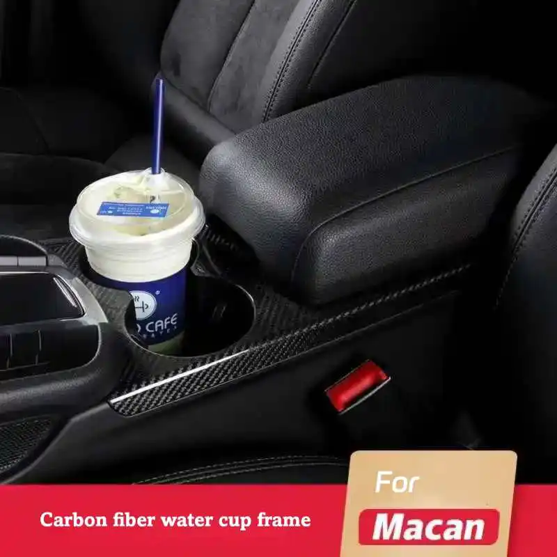 Carbon Fiber Interior Trim Cup Holder Frame Cover for Porsche Macan Center Console Water Cup Holder Decorative Trim Accessories