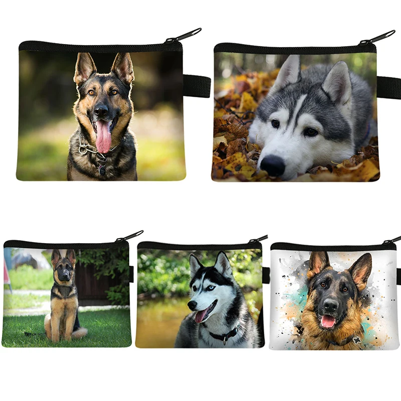 Münze Tasche Hund Tier Druck Münze Halter Mädchen Junge Kreditkarte Tasche Brieftasche Deutsch Shepherd / Husky Hund Geldbörse damen Einkaufstasche